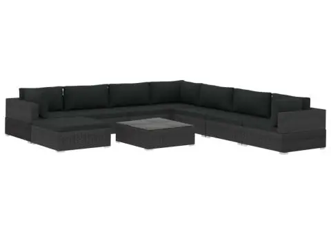 Set mobilier de grădină cu perne, 9 piese, negru, poliratan - 2/5