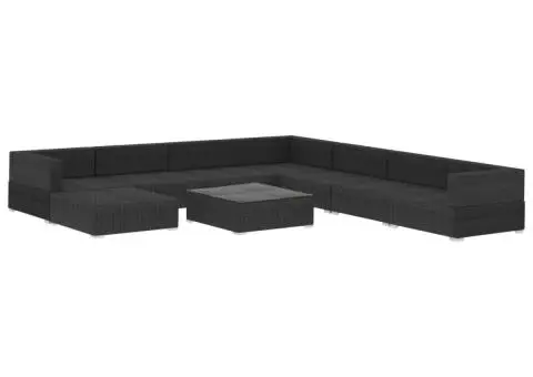 Set mobilier de grădină cu perne, 9 piese, negru, poliratan - 3/5