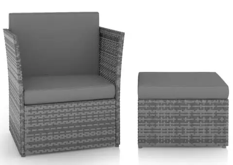 Scaun de grădină cu taburet, antracit, poliratan - 1/5