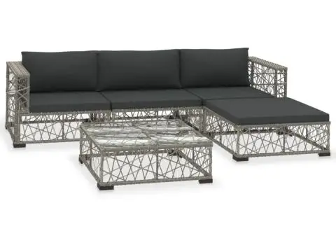 Set mobilier de grădină cu perne, 5 piese, gri, poliratan - 2/5