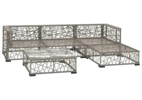 Set mobilier de grădină cu perne, 5 piese, gri, poliratan - 3/5