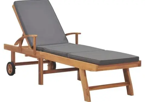 Șezlong cu pernă, gri închis, lemn masiv de tec - 1/5
