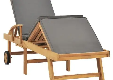 Șezlong cu pernă, gri închis, lemn masiv de tec - 2/5