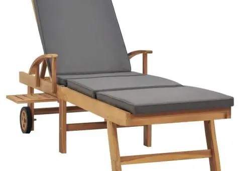 Șezlong cu pernă, gri închis, lemn masiv de tec - 3/5