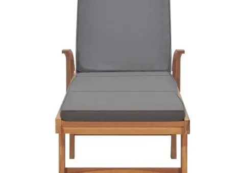 Șezlong cu pernă, gri închis, lemn masiv de tec - 4/5