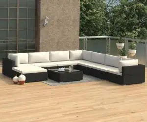vidaXL Set mobilier de grădină cu perne, 9 piese, negru, poliratan