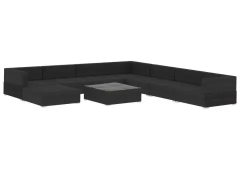 Set mobilier de grădină cu perne, 9 piese, negru, poliratan - 3/5