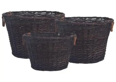Set coșuri pentru lemne de foc stivuibile, maro închis, răchită - 1/5