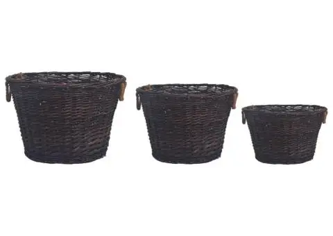 Set coșuri pentru lemne de foc stivuibile, maro închis, răchită - 2/5