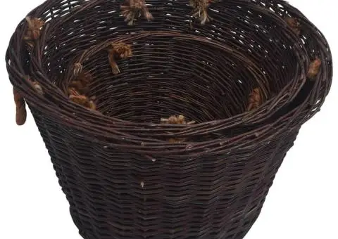 Set coșuri pentru lemne de foc stivuibile, maro închis, răchită - 5/5