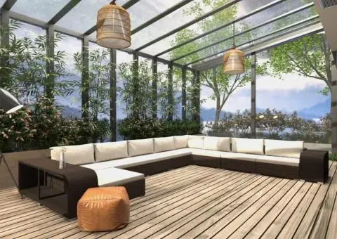 Set mobilier de grădină cu perne, 11 piese, maro, poliratan - 1/5