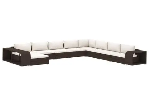 Set mobilier de grădină cu perne, 11 piese, maro, poliratan - 2/5