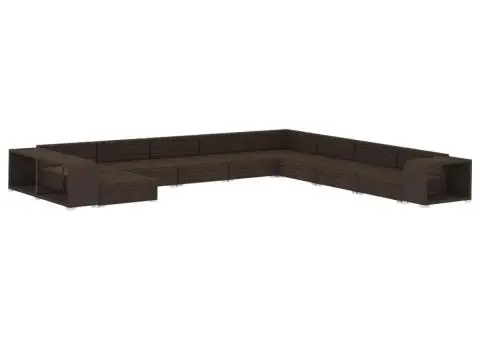 Set mobilier de grădină cu perne, 11 piese, maro, poliratan - 3/5