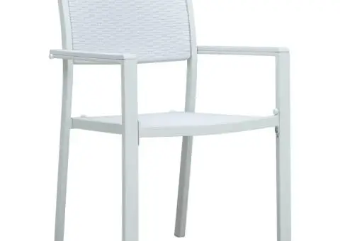 Scaune de grădină, 4 buc., alb, plastic, aspect ratan - 2/5