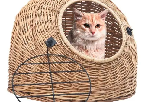 Coș de transport pentru pisici, 50x42x40 cm, răchită naturală - 1/5