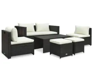 vidaXL Set mobilier de grădină cu perne, 6 piese, maro, poliratan