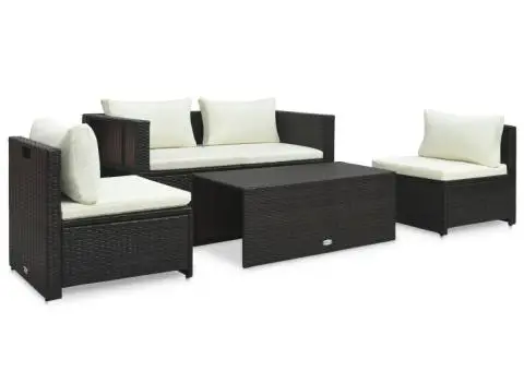Set mobilier de grădină cu perne, 6 piese, maro, poliratan - 2/5