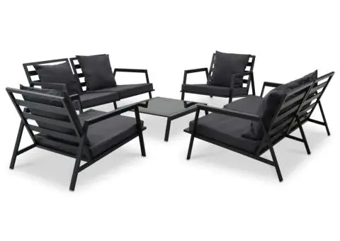 Set mobilier de grădină cu perne, 5 piese, gri închis, aluminiu - 1/5