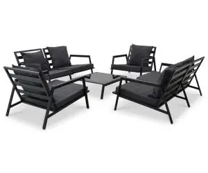 vidaXL Set mobilier de grădină cu perne, 5 piese, gri închis, aluminiu