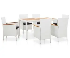 vidaXL Set mobilier de exterior, 7 piese, alb, poliratan
