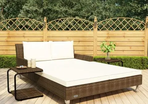 Pat de grădină pentru 2 persoane, cu perne, maro, poliratan - 1/5