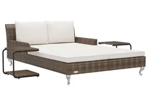 Pat de grădină pentru 2 persoane, cu perne, maro, poliratan - 2/5