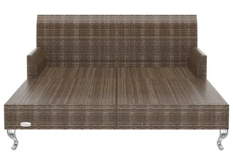 Pat de grădină pentru 2 persoane, cu perne, maro, poliratan - 5/5