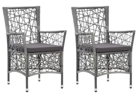 Scaune de exterior cu perne, 2 buc., gri, poliratan - 1/5