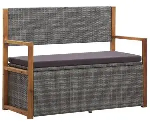 vidaXL Bancă de depozitare, gri, 115 cm, poliratan și lemn de acacia