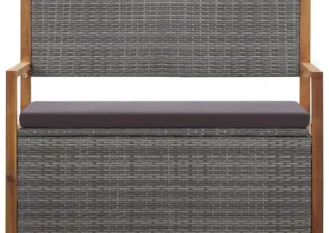 Bancă de depozitare, gri, 115 cm, poliratan și lemn de acacia - 2/5