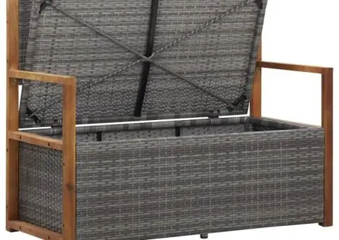 Bancă de depozitare, gri, 115 cm, poliratan și lemn de acacia - 3/5