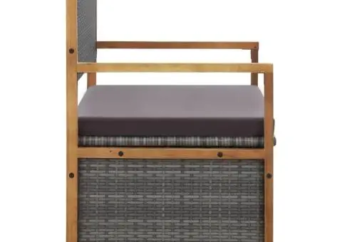 Bancă de depozitare, gri, 115 cm, poliratan și lemn de acacia - 4/5