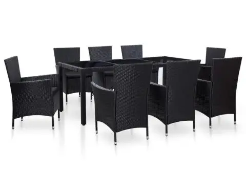 Set mobilier de exterior, 9 piese, negru, poliratan - 1/5