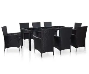 vidaXL Set mobilier de exterior, 9 piese, negru, poliratan