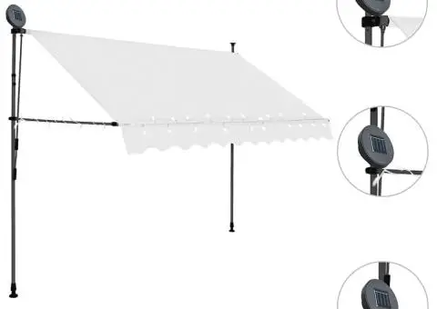 Copertină retractabilă manual cu LED, crem, 250 cm - 3/5