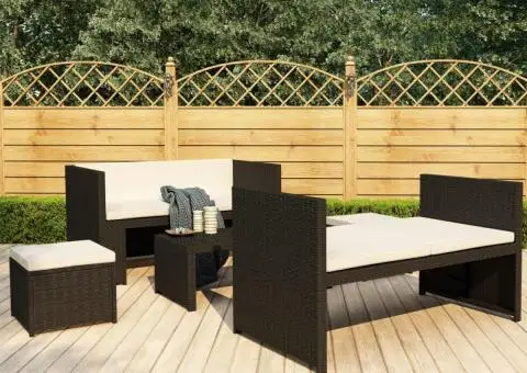 Set mobilier de grădină cu perne, 5 piese, negru, poliratan - 1/5