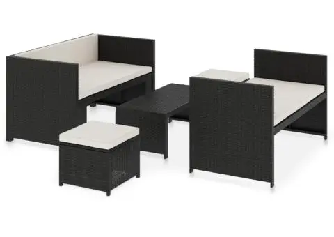 Set mobilier de grădină cu perne, 5 piese, negru, poliratan - 2/5
