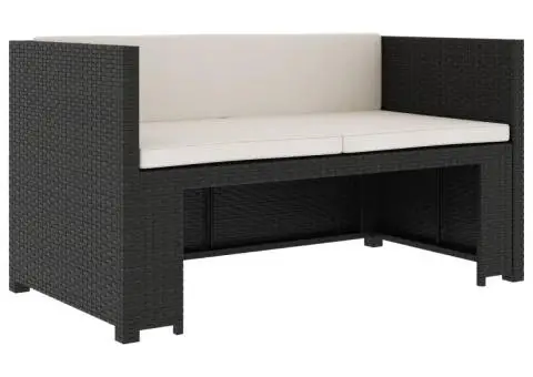 Set mobilier de grădină cu perne, 5 piese, negru, poliratan - 3/5