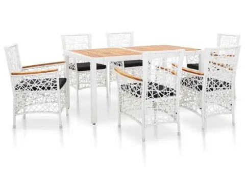 Set mobilier de exterior, 7 piese, alb, poliratan - 1/5