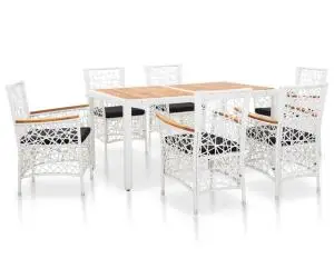 vidaXL Set mobilier de exterior, 7 piese, alb, poliratan