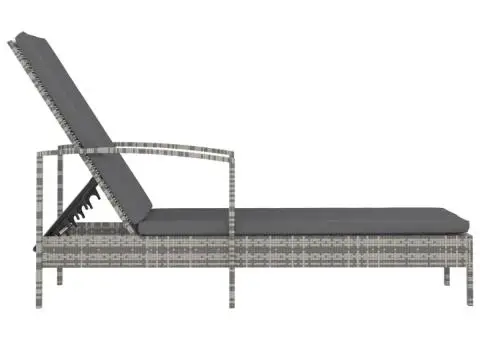 Șezlong cu brațe, gri, poliratan - 3/5