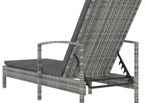 Șezlong cu brațe, gri, poliratan - 5/5