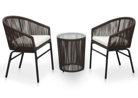 Set mobilier de bistro cu perne, 3 piese, maro, ratan PE - 1/5