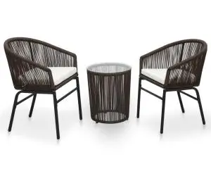 vidaXL Set mobilier de bistro cu perne, 3 piese, maro, ratan PE