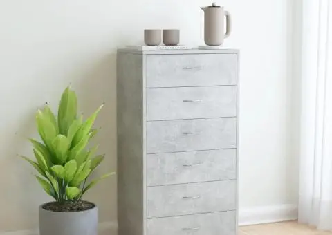 Dulap cu 6 sertare, gri beton, 50x34x96 cm, lemn prelucrat - 1/5