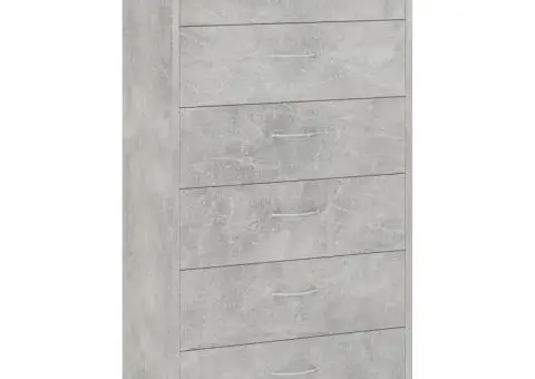 Dulap cu 6 sertare, gri beton, 50x34x96 cm, lemn prelucrat - 2/5