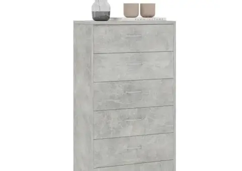 Dulap cu 6 sertare, gri beton, 50x34x96 cm, lemn prelucrat - 3/5