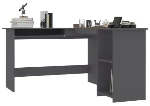 Birou de colț în formă de L, gri, 120x140x75 cm, lemn prelucrat - 3/5