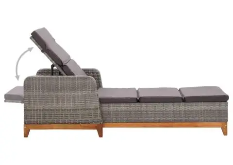 Șezlong, gri, poliratan și lemn masiv de acacia - 4/5