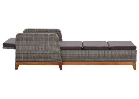 Șezlong, gri, poliratan și lemn masiv de acacia - 5/5